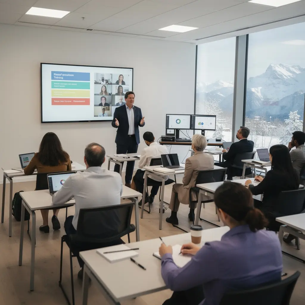 Eine Gruppe von Fachleuten, die an einem Workshop zur Mitarbeiterbindung arbeitet.