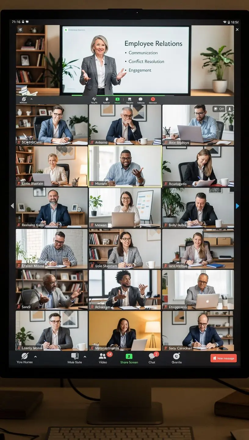 Eine Frau erklärt die Grundlagen des Rekrutierungsprozesses in einer virtuellen Schulung.